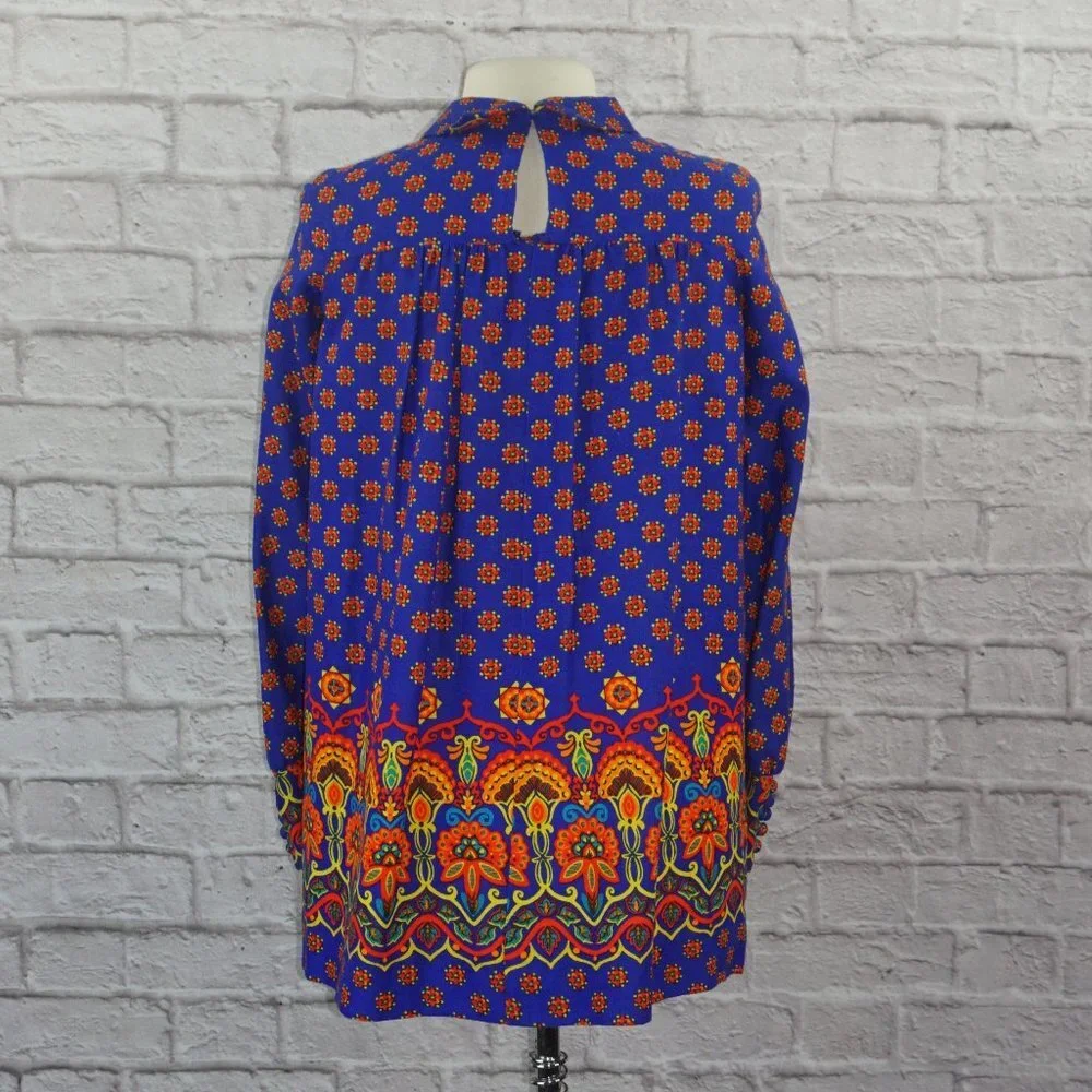 Vintage 70s Floral Barkcloth Tunic Top - Picture 5 of 9